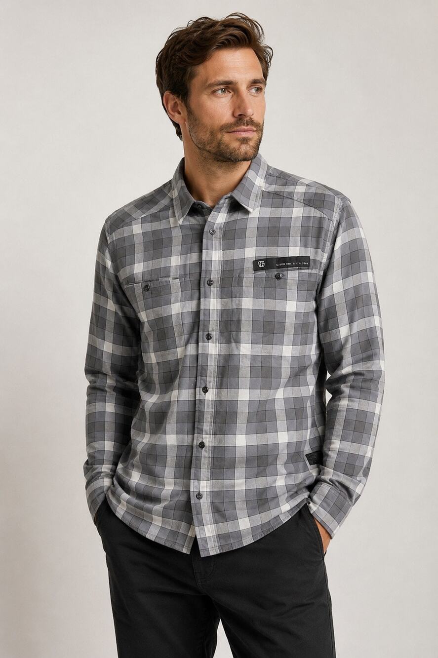 G Star Raw Waterpatrol Flannel Shirt Men XL Gray Plaid Cotton Button Up